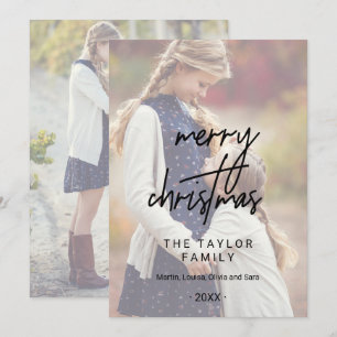 Whimsical Calligraphy   2 Faded Photos Christmas Holiday Card