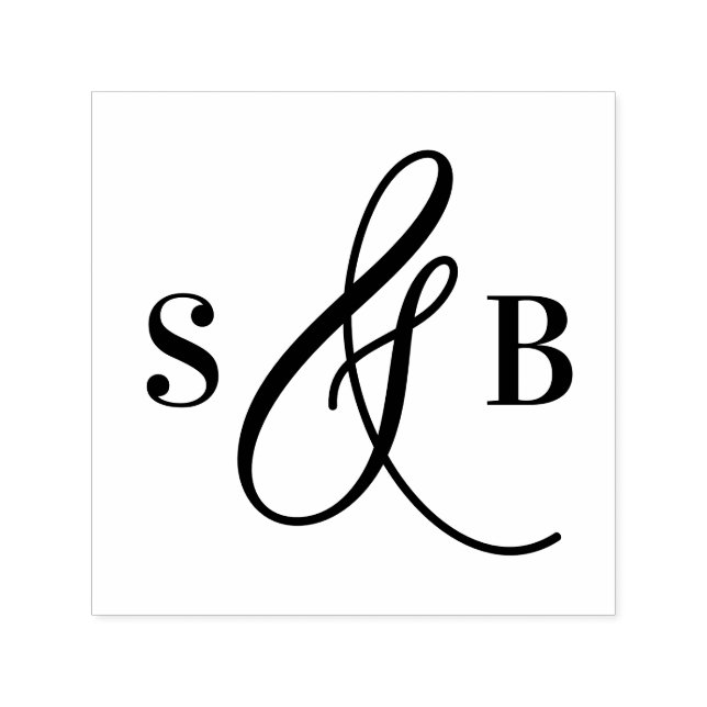 Whimsical Calligraphy Ampersand Wedding Monogram Self-inking Stamp (Design)