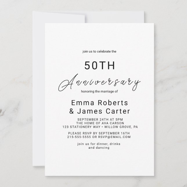 Whimsical Calligraphy Anniversary Invitation (Front)