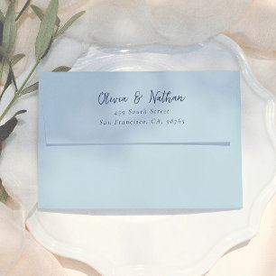 Whimsical Calligraphy Blue Wedding Return Address Envelope