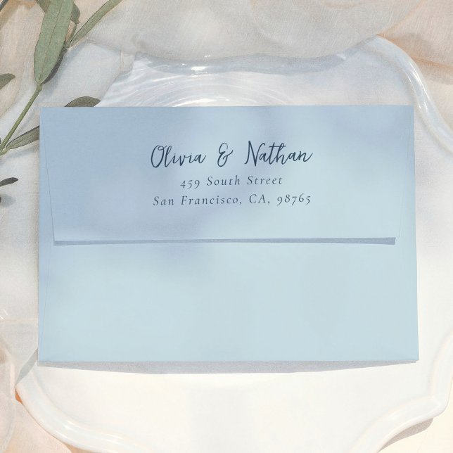 Whimsical Calligraphy Blue Wedding Return Address Envelope (Creator Uploaded)