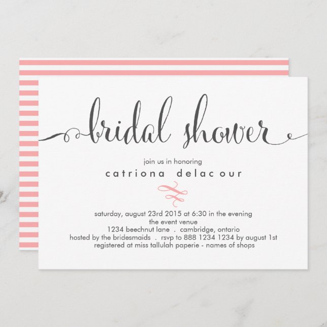 Whimsical Calligraphy Bridal Shower Invitation (Front/Back)