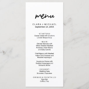 Whimsical Calligraphy Dinner Menu Card