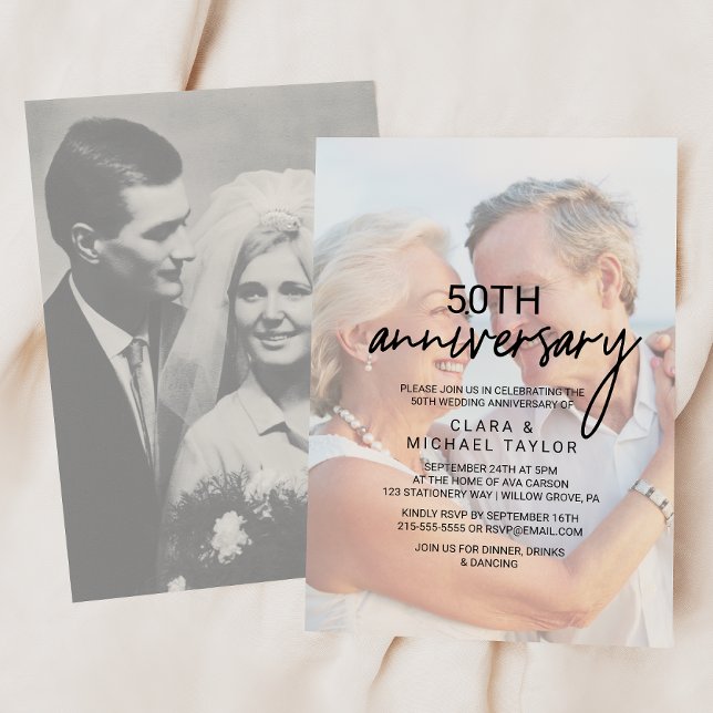 Whimsical Calligraphy | Faded Photo Anniversary Invitation (Creator Uploaded)