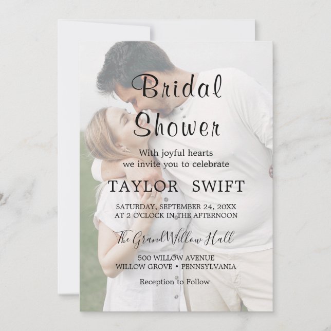 Whimsical Calligraphy | Faded Photo Bridal Shower  Invitation (Front)
