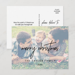 Whimsical Calligraphy   Faded Photo Christmas Holiday Postcard