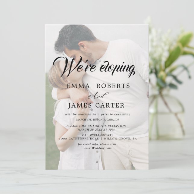 Whimsical Calligraphy | Faded Photo Elopement  Invitation (Standing Front)