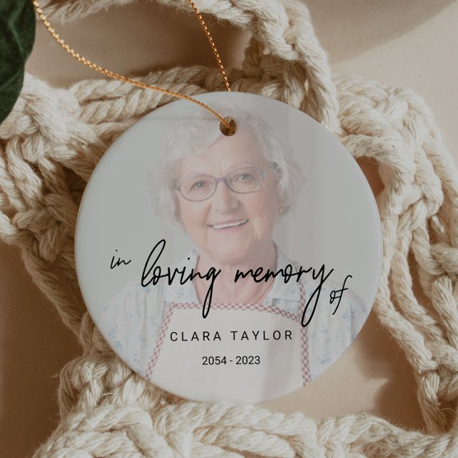 Whimsical Calligraphy Faded Photo In Loving Memory Ceramic Tree Decoration (Creator Uploaded)