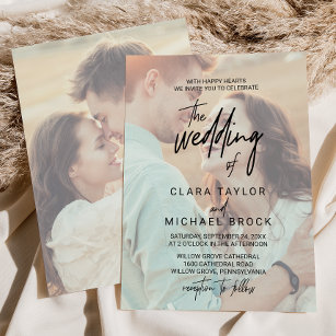 Whimsical Calligraphy   Faded Photo The Wedding Of Invitation