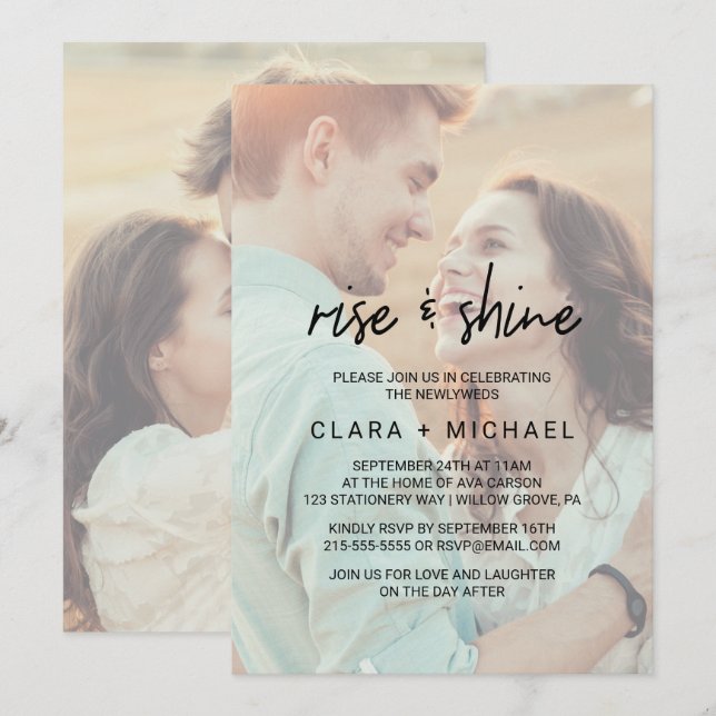 Whimsical Calligraphy | Faded Photo Wedding Brunch Invitation (Front/Back)