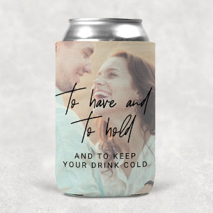Whimsical Calligraphy   Faded Photo Wedding Favour Can Cooler