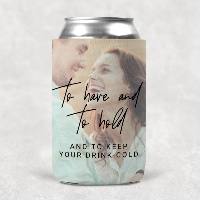 Whimsical Calligraphy | Faded Photo Wedding Favour Can Cooler (Creator Uploaded)