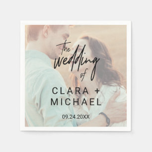 Whimsical Calligraphy Faded Photo Wedding Napkin