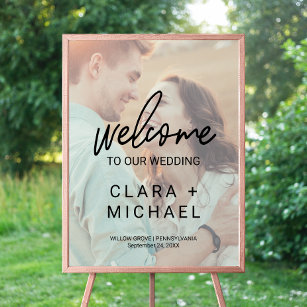Whimsical Calligraphy Faded Photo Welcome Wedding Poster