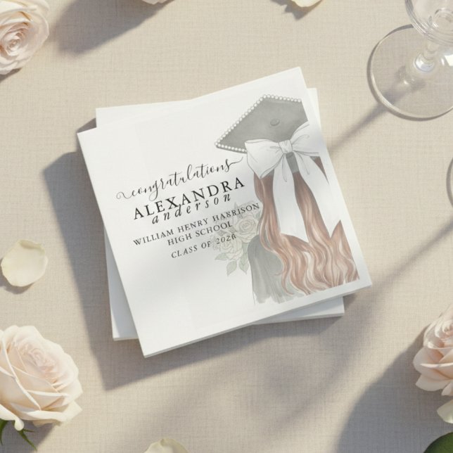 Whimsical Calligraphy Graduation Bow Napkin (Whimsical Calligraphy Graduation Bow Napkins)
