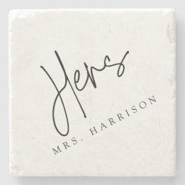 Whimsical Calligraphy Hers Marble Coaster