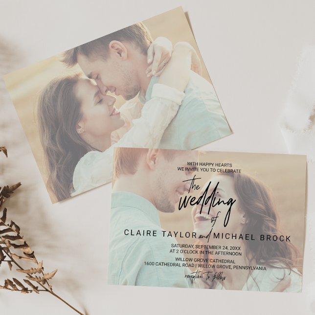 Whimsical Calligraphy | Horizontal Photo Wedding Invitation (Creator Uploaded)