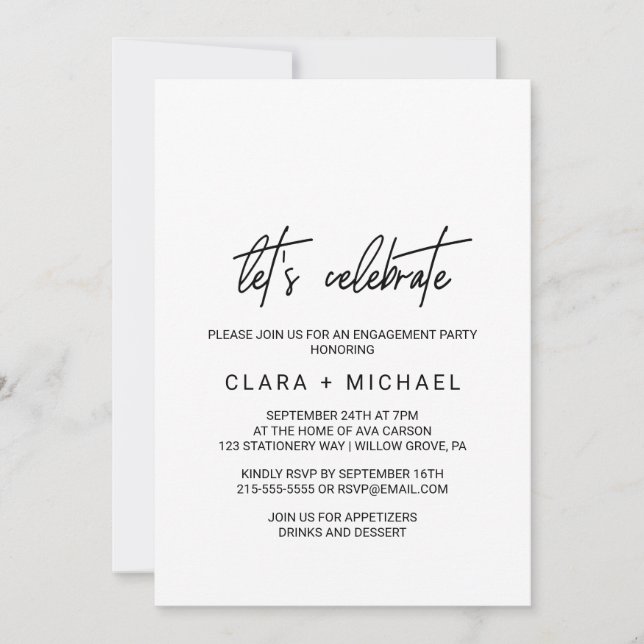 Whimsical Calligraphy Let's Celebrate Invitation (Front)