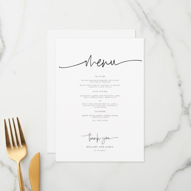 Whimsical Calligraphy Modern Wedding Dinner Menu (Front/Back In Situ)