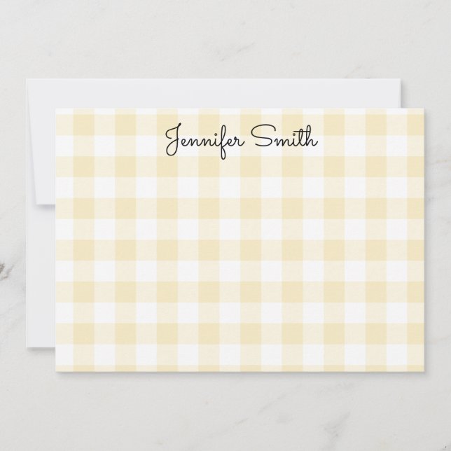 Whimsical Calligraphy Pastel Lemon Yellow Gingham Card (Front)