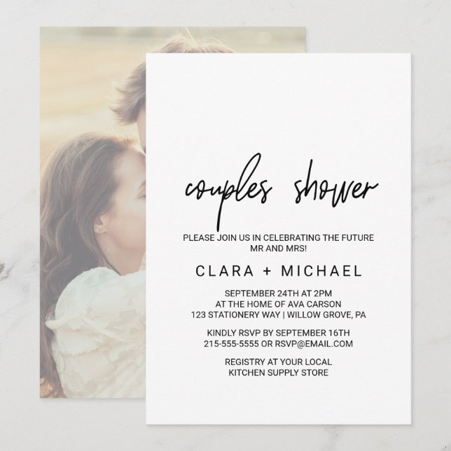 Whimsical Calligraphy | Photo Back Couples Shower Invitation (Front/Back)