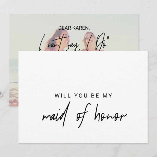 Whimsical Calligraphy | Photo Back Maid Of Honour Invitation (Front/Back)