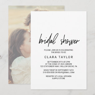 Whimsical Calligraphy Photo Backing Bridal Shower Invitation