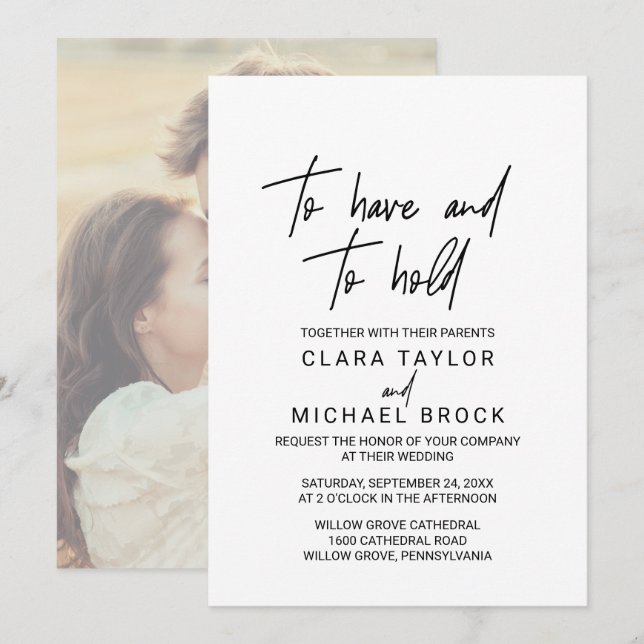 Whimsical Calligraphy | Photo Backing Hold Wedding Invitation (Front/Back)