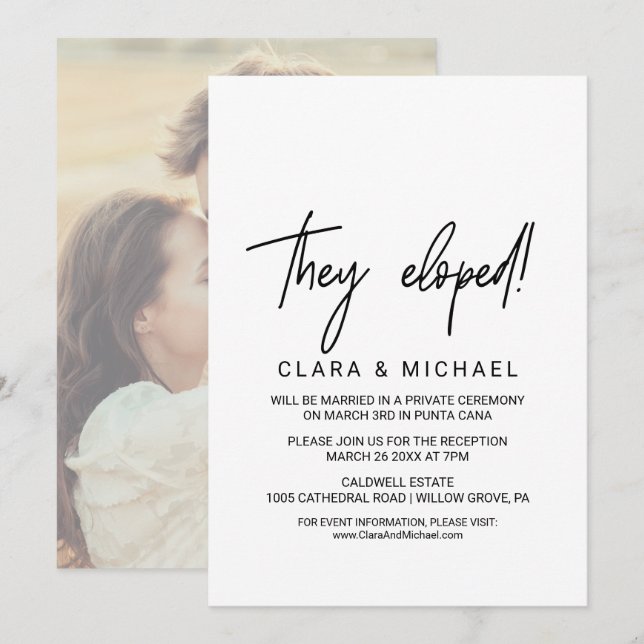 Whimsical Calligraphy | Photo Backing They Eloped Invitation (Front/Back)
