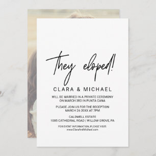 Whimsical Calligraphy Photo Backing They Eloped Invitation
