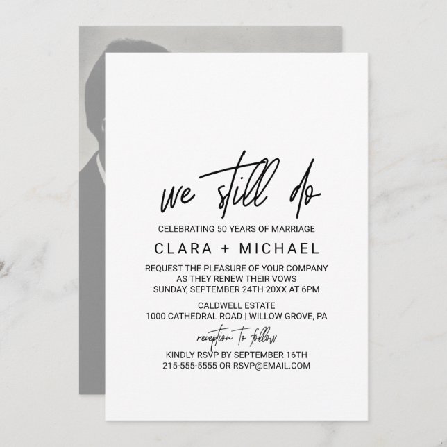 Whimsical Calligraphy | Photo Backing Vow Renewal Invitation (Front/Back)