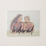 Whimsical Calligraphy | Photo Bridesmaid Proposal Jigsaw Puzzle<br><div class="desc">This whimsical calligraphy faded photo bridesmaid proposal jigsaw puzzle is perfect for a modern wedding. The design features elegant yet rustic typography with a photo of you with your bridesmaid.</div>