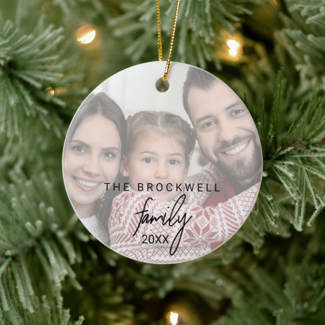 Whimsical Calligraphy Photo Family Christmas Ceramic Tree Decoration (Tree)