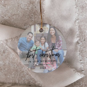 Whimsical Calligraphy Photo New Home Christmas Ceramic Tree Decoration