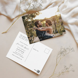 Whimsical Calligraphy Photo Save the Date Postcard