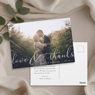 Whimsical Calligraphy Photo Wedding Thank You Postcard
