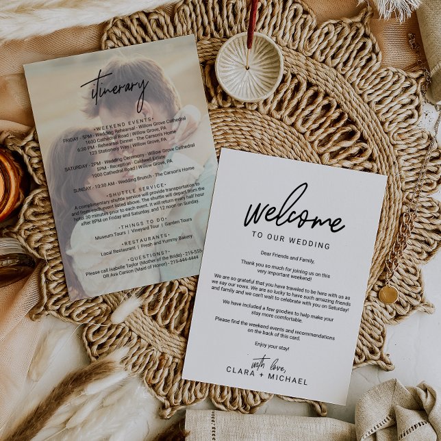 Whimsical Calligraphy Photo Wedding Welcome Letter Programme (Creator Uploaded)