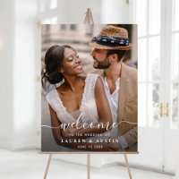 Whimsical Calligraphy Photo Wedding Welcome Sign