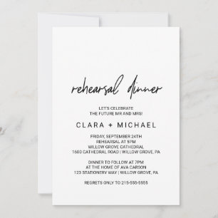 Whimsical Calligraphy Rehearsal Dinner Invitation