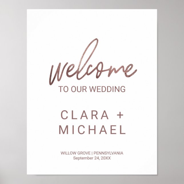 Whimsical Calligraphy Rose Gold Welcome Wedding Poster (Front)