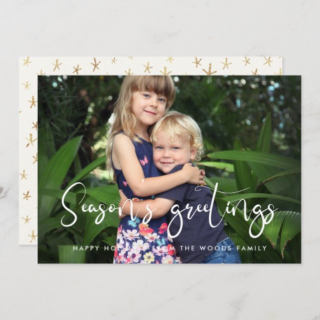Whimsical Calligraphy Season's Greetings Photo Holiday Card (Front/Back)