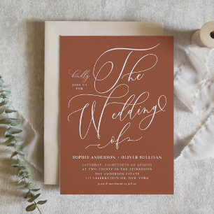 Whimsical Calligraphy Terracotta Wedding QR Code Invitation Postcard