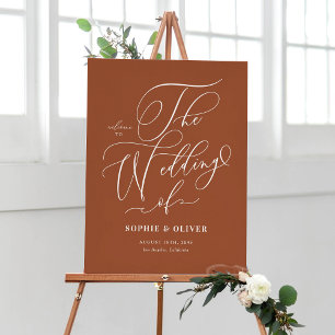 Whimsical Calligraphy Terracotta Wedding Welcome Poster