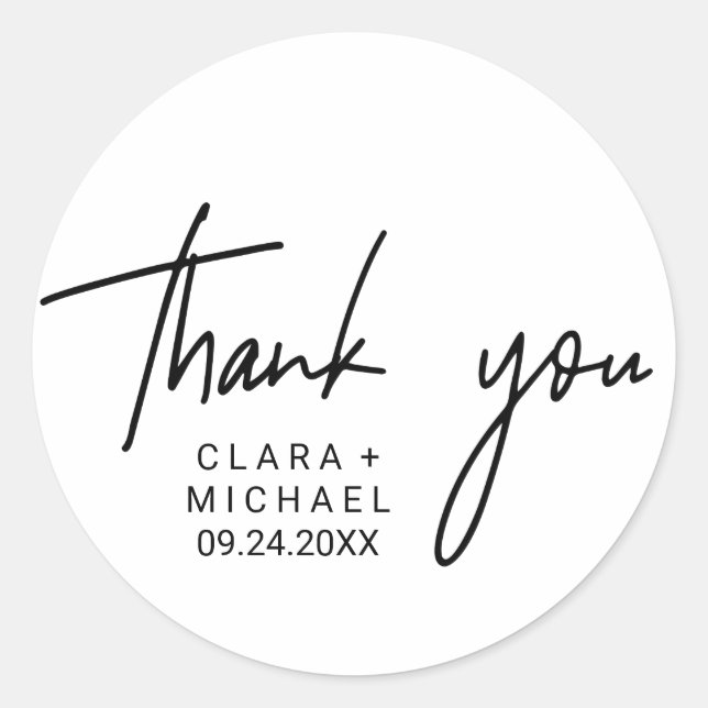 Whimsical Calligraphy Thank You Wedding Favour Classic Round Sticker (Front)