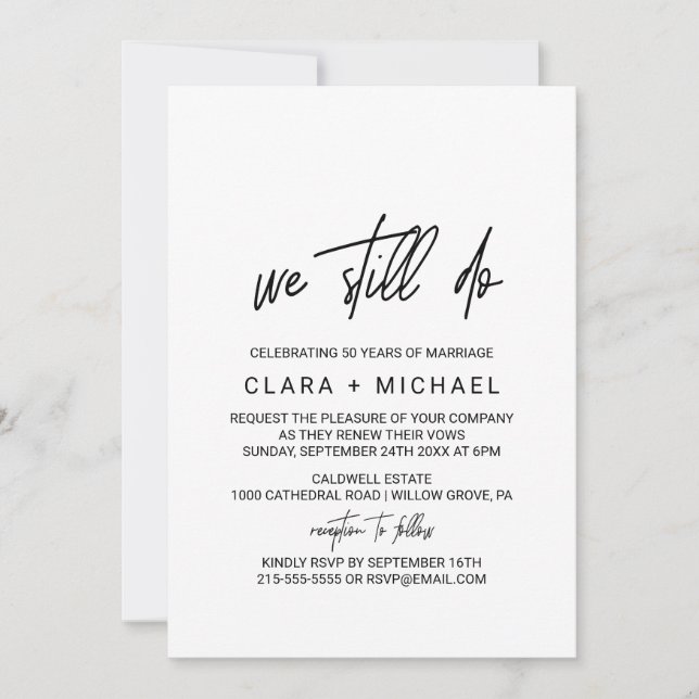 Whimsical Calligraphy Vow Renewal Invitation (Front)