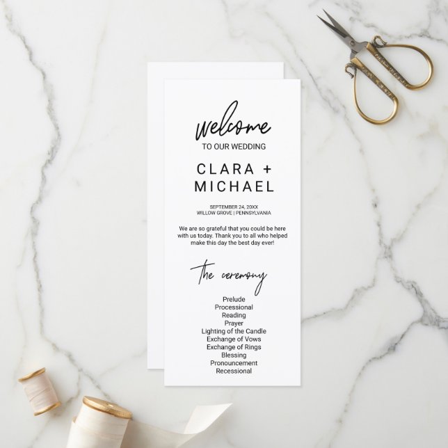 Whimsical Calligraphy Wedding Programme (Front/Back In Situ)