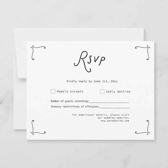 Whimsical Calligraphy Wedding RSVP Card (Front)