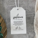 Whimsical Calligraphy Wedding Welcome Gift Tags<br><div class="desc">These whimsical calligraphy wedding welcome gift tags are perfect for a modern wedding. The design features elegant yet rustic typography for a simple minimal look. Select kraft paper for a more rustic look. Personalise the tags with the location of your wedding, a short welcome note, your names, and wedding date....</div>