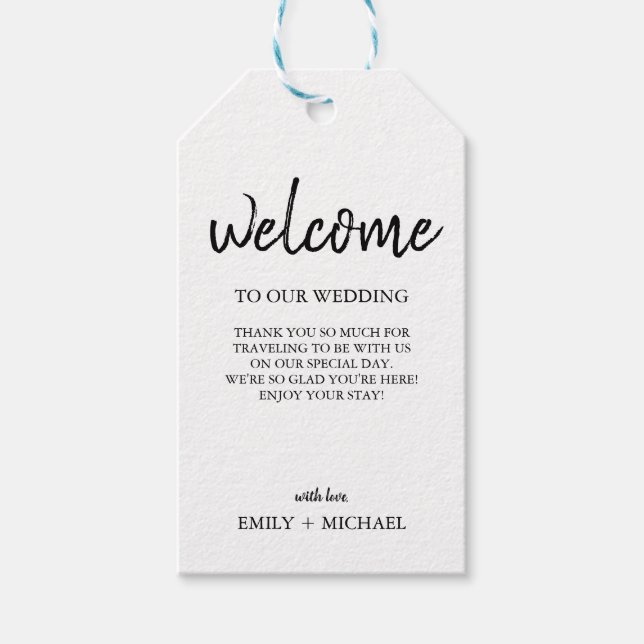 Whimsical Calligraphy Wedding Welcome Gift Tags (Front)