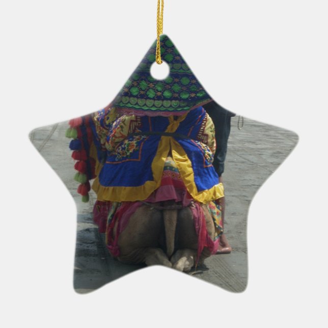 Whimsical Camel Art Print/Graphic Ceramic Tree Decoration (Front)